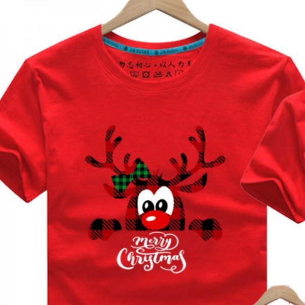 Family T shirt Cotton Deer Casual Red Short Sleeve Daily Matching Outfits