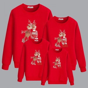 Family Sweatshirt Cotton Deer Home Black Red Long Sleeve Mommy And Me Outfits Daily Matching Outfits