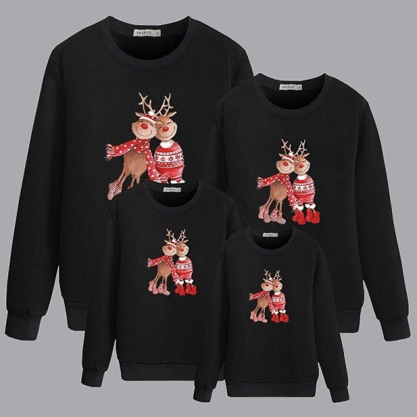 Family Sweatshirt Cotton Deer Home Black Red Long Sleeve Mommy And Me Outfits Daily Matching Outfits