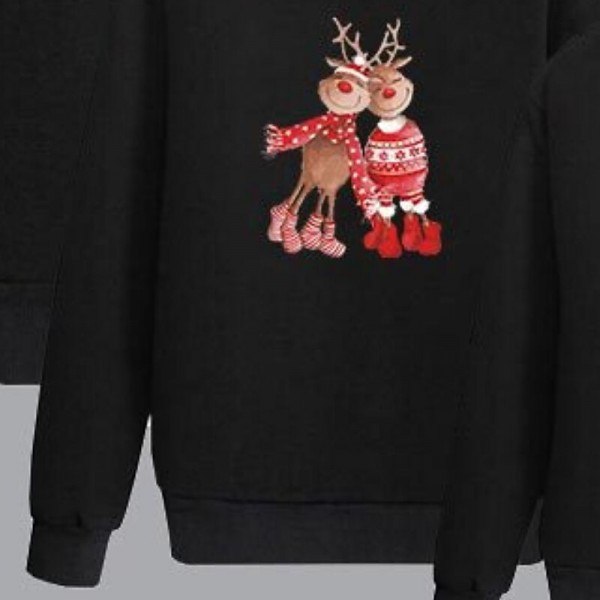 Family Sweatshirt Cotton Deer Home Black Red Long Sleeve Mommy And Me Outfits Daily Matching Outfits