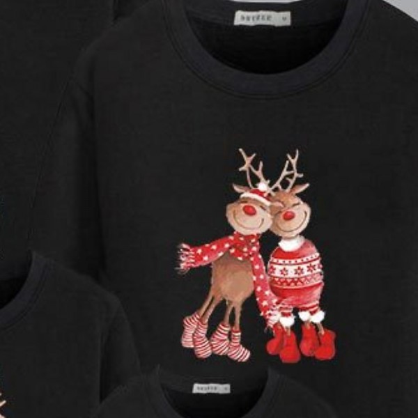 Family Sweatshirt Cotton Deer Home Black Red Long Sleeve Mommy And Me Outfits Daily Matching Outfits