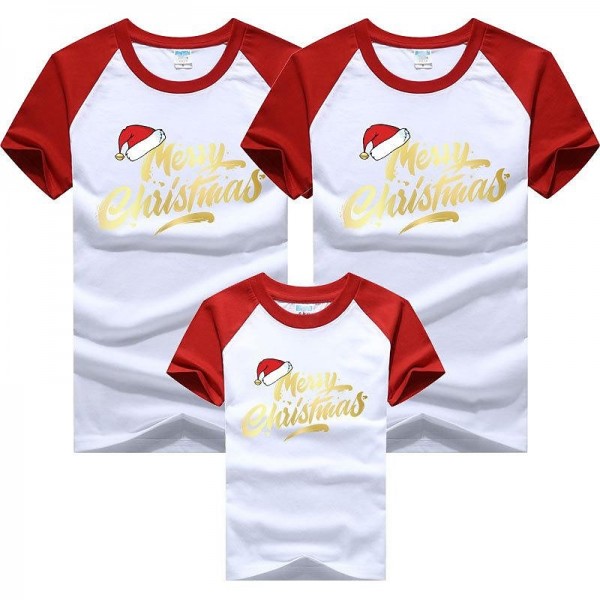 Family T shirt Cotton Letter Casual Black Red Blue Short Sleeve Daily Matching Outfits