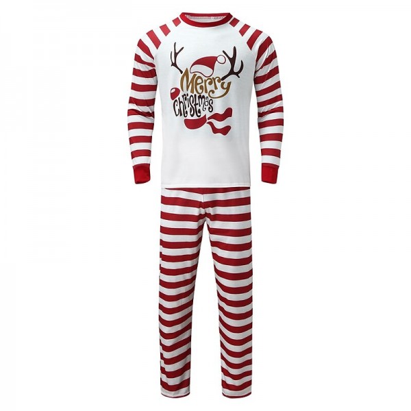 Family Pajamas Cotton Letter Striped Home White Long Sleeve Mommy And Me Outfits Daily Matching Outfits