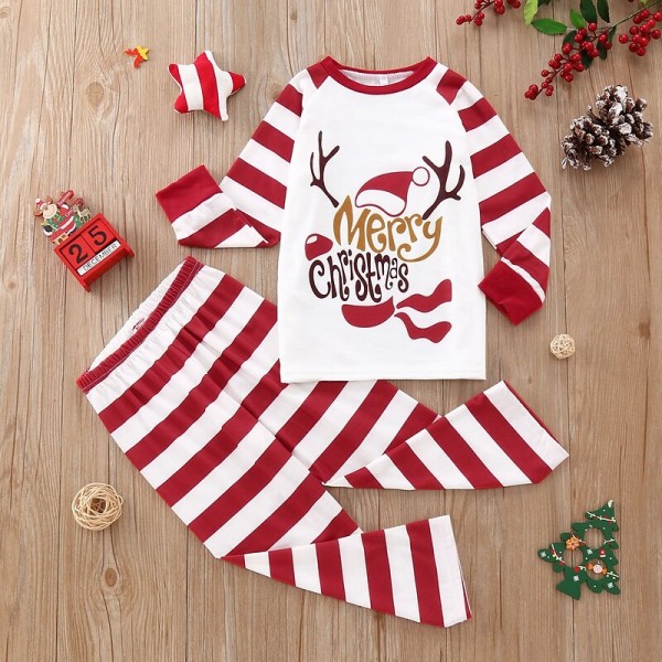 Family Pajamas Cotton Letter Striped Home White Long Sleeve Mommy And Me Outfits Daily Matching Outfits