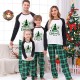 Pajamas Family Plaid Letter Home White Green Long Sleeve Basic Matching Outfits Pajamas Family Plaid Letter Home White Green Long Sleeve Basic Matching Outfits