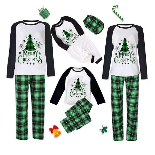 Pajamas Family Plaid Letter Home White Green Long Sleeve Basic Matching Outfits Pajamas Family Plaid Letter Home White Green Long Sleeve Basic Matching Outfits