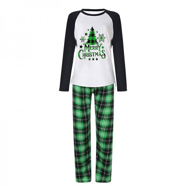 Pajamas Family Plaid Letter Home White Green Long Sleeve Basic Matching Outfits Pajamas Family Plaid Letter Home White Green Long Sleeve Basic Matching Outfits
