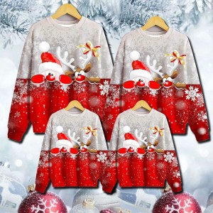 Family Ugly Christmas Sweatshirt Pullover Santa Claus Elk Casual Crewneck Green Black Blue Long Sleeve Adorable Matching Outfits