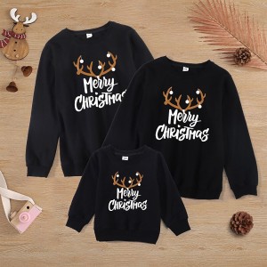 Family Sweatshirt Cotton Letter Casual Black Red Long Sleeve Daily Matching Outfits