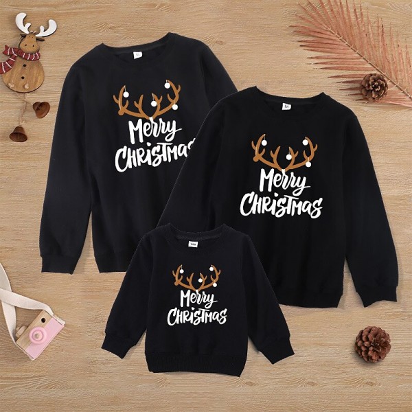 Family Sweatshirt Cotton Letter Casual Black Red Long Sleeve Daily Matching Outfits