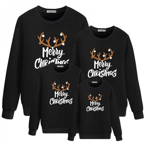 Family Sweatshirt Cotton Letter Casual Black Red Long Sleeve Daily Matching Outfits