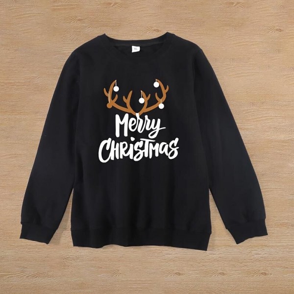 Family Sweatshirt Cotton Letter Casual Black Red Long Sleeve Daily Matching Outfits