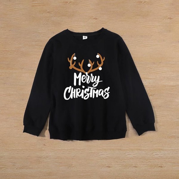 Family Sweatshirt Cotton Letter Casual Black Red Long Sleeve Daily Matching Outfits