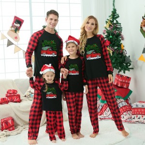 Pajamas Family Plaid Letter Home Black Long Sleeve Basic Matching Outfits