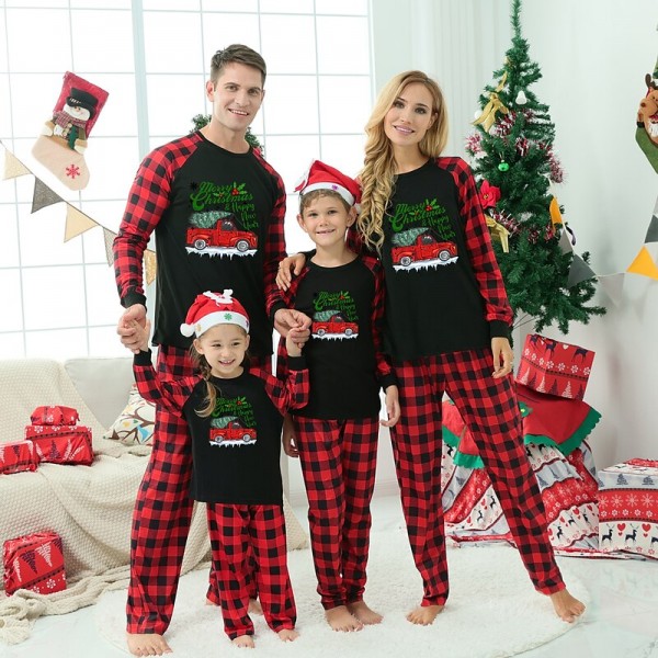 Pajamas Family Plaid Letter Home Black Long Sleeve Basic Matching Outfits Pajamas Family Plaid Letter Home Black Long Sleeve Basic Matching Outfits