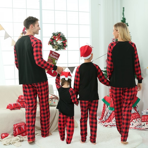 Pajamas Family Plaid Letter Home Black Long Sleeve Basic Matching Outfits Pajamas Family Plaid Letter Home Black Long Sleeve Basic Matching Outfits