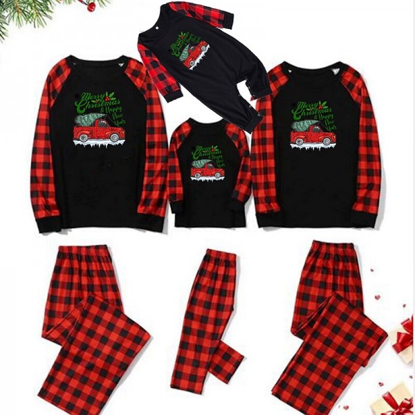 Pajamas Family Plaid Letter Home Black Long Sleeve Basic Matching Outfits Pajamas Family Plaid Letter Home Black Long Sleeve Basic Matching Outfits