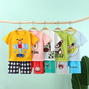 2 Pieces Kids Boys T-shirt &amp; Shorts Outfit Animal Cartoon Short Sleeve Crewneck Cotton Set Casual Fashion Daily Summer Spring 3-7 Years