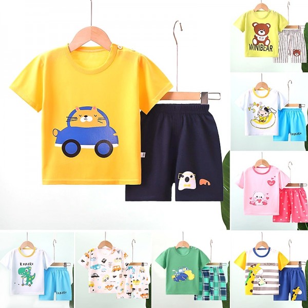 2 Pieces Kids Boys T-shirt & Shorts Outfit Animal Cartoon Short Sleeve Crewneck Cotton Set Casual Fashion Daily Summer Spring 3-7 Years 2 Pieces Kids Boys T-shirt & Shorts Outfit Animal Cartoon Short Sleeve Crewneck Cotton Set Casual Fashion Daily Summer Spring 3-7 Years