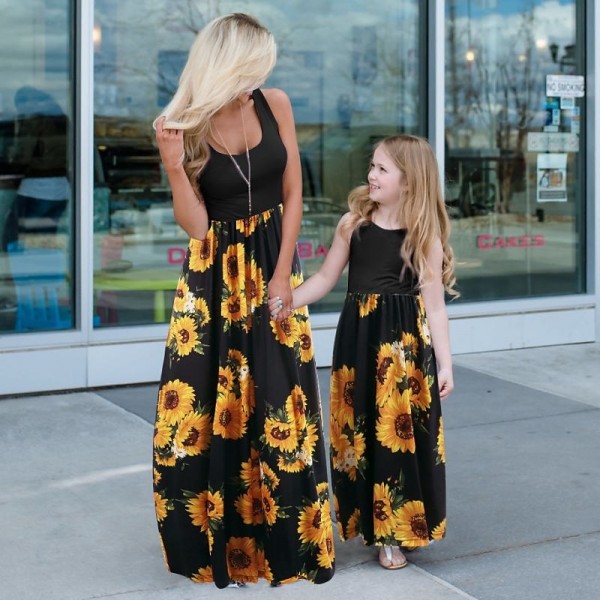 Mommy and Me Dresses Cotton Tie Dye Sunflower Casual Print Black White Orange Sleeveless Midi Mommy And Me Outfits Active Matching Outfits Mommy and Me Dresses Cotton Tie Dye Sunflower Casual Print Black White Orange Sleeveless Midi Mommy And Me Outfits Active Matching Outfits