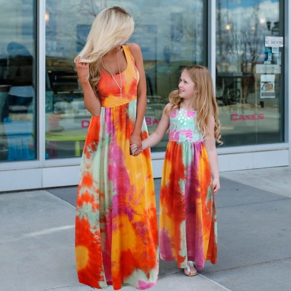 Mommy and Me Dresses Cotton Tie Dye Sunflower Casual Print Black White Orange Sleeveless Midi Mommy And Me Outfits Active Matching Outfits Mommy and Me Dresses Cotton Tie Dye Sunflower Casual Print Black White Orange Sleeveless Midi Mommy And Me Outfits Active Matching Outfits