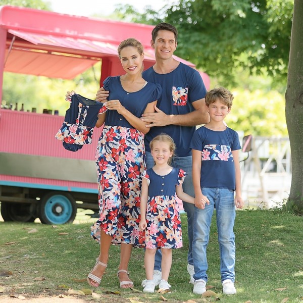 Mommy And Me Matching Outfits Family Dresses T shirt Floral Outdoor Navy Blue Short Sleeve Daily Matching Outfits Mommy And Me Matching Outfits Family Dresses T shirt Floral Outdoor Navy Blue Short Sleeve Daily Matching Outfits