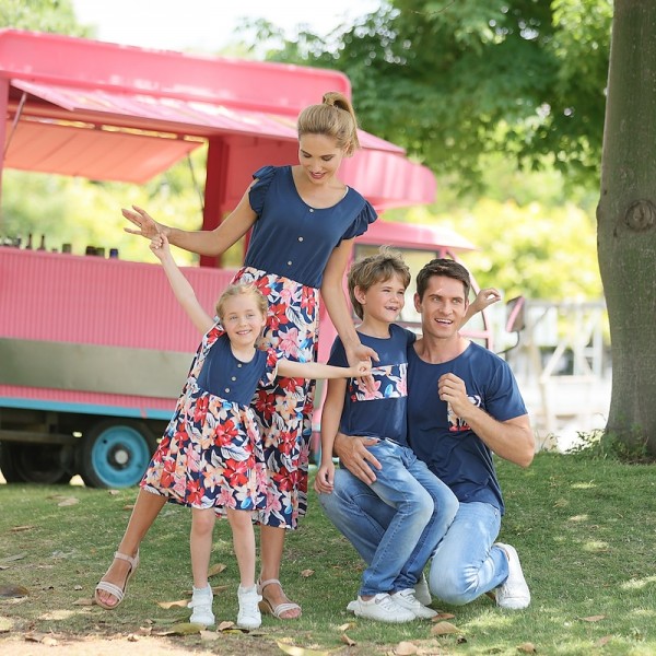 Mommy And Me Matching Outfits Family Dresses T shirt Floral Outdoor Navy Blue Short Sleeve Daily Matching Outfits Mommy And Me Matching Outfits Family Dresses T shirt Floral Outdoor Navy Blue Short Sleeve Daily Matching Outfits