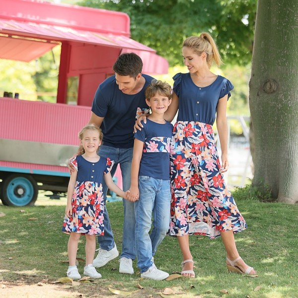 Mommy And Me Matching Outfits Family Dresses T shirt Floral Outdoor Navy Blue Short Sleeve Daily Matching Outfits Mommy And Me Matching Outfits Family Dresses T shirt Floral Outdoor Navy Blue Short Sleeve Daily Matching Outfits