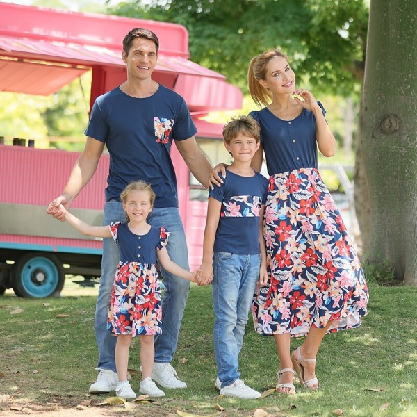Mommy And Me Matching Outfits Family Dresses T shirt Floral Outdoor Navy Blue Short Sleeve Daily Matching Outfits Mommy And Me Matching Outfits Family Dresses T shirt Floral Outdoor Navy Blue Short Sleeve Daily Matching Outfits