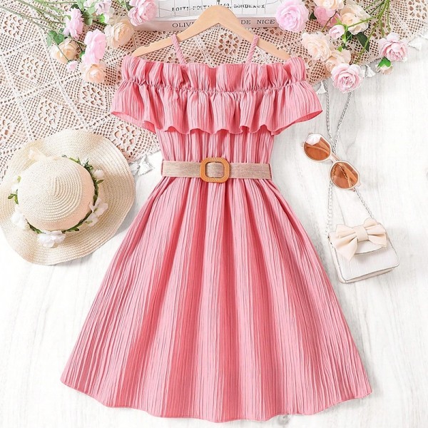 Kids Girls' Dress Solid Color Sleeveless Short Sleeve Outdoor Casual Ruffle Daily Casual Polyester Knee-length White Dress Casual Dress Summer 7-13 Years White Pink Blue Kids Girls' Dress Solid Color Sleeveless Short Sleeve Outdoor Casual Ruffle Daily Casual Polyester Knee-length White Dress Casual Dress Summer 7-13 Years White Pink Blue