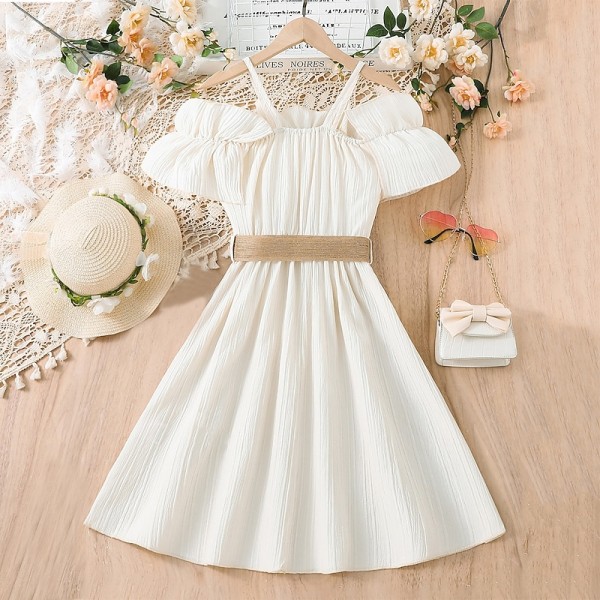 Kids Girls' Dress Solid Color Sleeveless Short Sleeve Outdoor Casual Ruffle Daily Casual Polyester Knee-length White Dress Casual Dress Summer 7-13 Years White Pink Blue Kids Girls' Dress Solid Color Sleeveless Short Sleeve Outdoor Casual Ruffle Daily Casual Polyester Knee-length White Dress Casual Dress Summer 7-13 Years White Pink Blue
