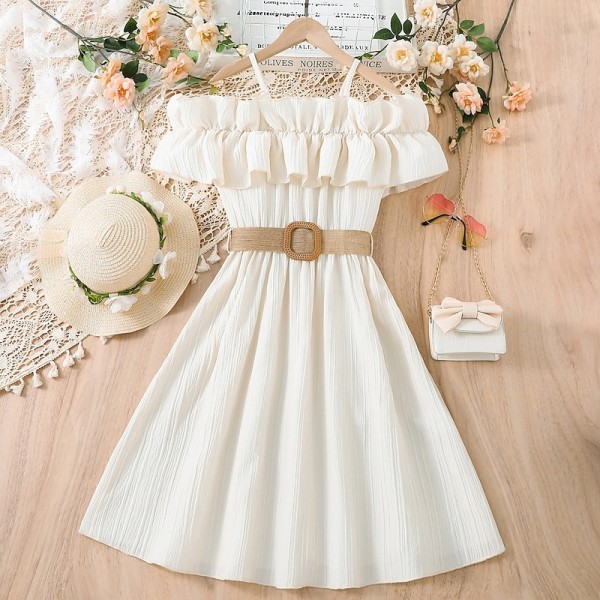 Kids Girls' Dress Solid Color Sleeveless Short Sleeve Outdoor Casual Ruffle Daily Casual Polyester Knee-length White Dress Casual Dress Summer 7-13 Years White Pink Blue Kids Girls' Dress Solid Color Sleeveless Short Sleeve Outdoor Casual Ruffle Daily Casual Polyester Knee-length White Dress Casual Dress Summer 7-13 Years White Pink Blue