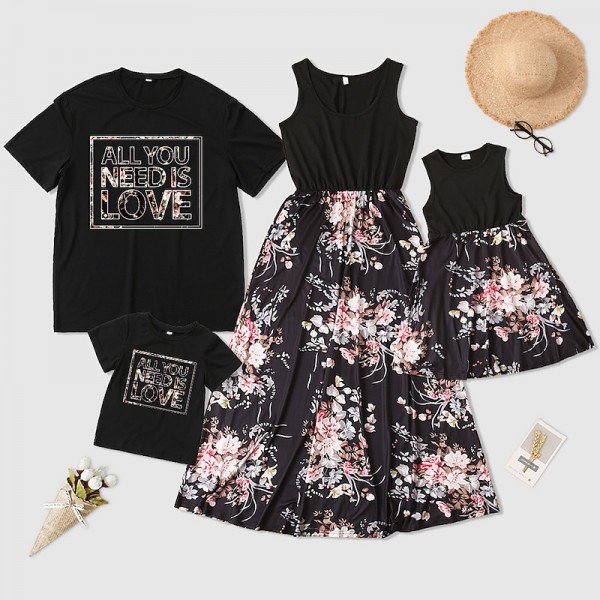 Mommy and Me Family Sets Plant Street Print Black White Pink Sleeveless Maxi Tank Dress Vacation Matching Outfits Mommy and Me Family Sets Plant Street Print Black White Pink Sleeveless Maxi Tank Dress Vacation Matching Outfits