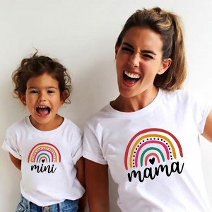 Mommy and Me T shirt Butterfly Letter Striped Home Print Black White Red Short Sleeve Active Matching Outfits