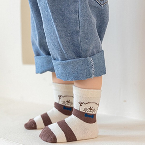 Baby Unisex 5 Pairs Socks Pink Blue Brown Animal Floral Spring Fall Cute Home 1-5 Years