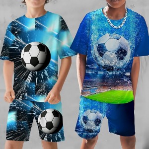Boys 3D Graphic Football T-shirt &amp; Shorts T-shirt Set Clothing Set Short Sleeve 3D prints Summer Spring Active Sports Fashion Polyester Kids 3-13 Years Outdoor Street Vacation Regular Fit