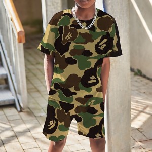 Boys 3D Graphic Camo Camouflage T-shirt &amp; Shorts T-shirt Set Clothing Set Short Sleeve 3D prints Summer Spring Active Sports Fashion Polyester Kids 3-13 Years Outdoor Street Vacation Regular Fit