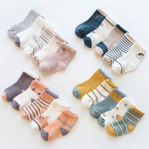 Toddler Unisex 5 Pairs Socks Fox series cat series Love series Striped Jacquard Spring Fall Cute Home 1-5 Years