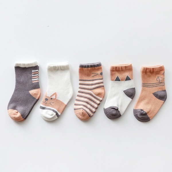 Toddler Unisex 5 Pairs Socks Fox series cat series Love series Striped Jacquard Spring Fall Cute Home 1-5 Years Toddler Unisex 5 Pairs Socks Fox series cat series Love series Striped Jacquard Spring Fall Cute Home 1-5 Years