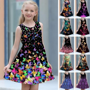 Girls&#039; 3D Graphic Butterfly Dress Sleeveless 3D Print Summer Spring Sports &amp; Outdoor Daily Holiday Cute Casual Sweet Kids 3-12 Years Casual Dress A Line Dress Tank Dress Above Knee Polyester Regular