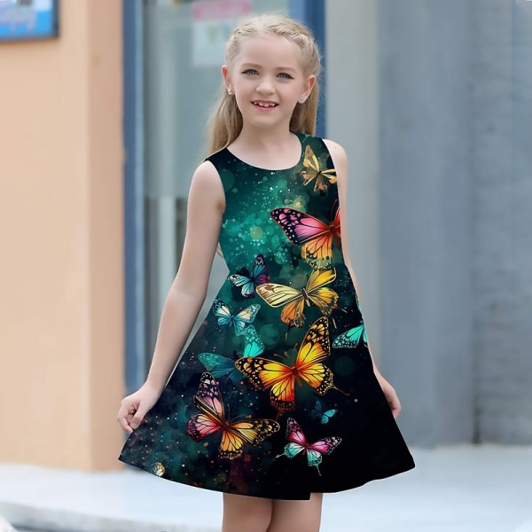 Girls' 3D Graphic Butterfly Dress Sleeveless 3D Print Summer Spring Sports & Outdoor Daily Holiday Cute Casual Sweet Kids 3-12 Years Casual Dress A Line Dress Tank Dress Above Knee Polyester Regular Girls' 3D Graphic Butterfly Dress Sleeveless 3D Print Summer Spring Sports & Outdoor Daily Holiday Cute Casual Sweet Kids 3-12 Years Casual Dress A Line Dress Tank Dress Above Knee Polyester Regular