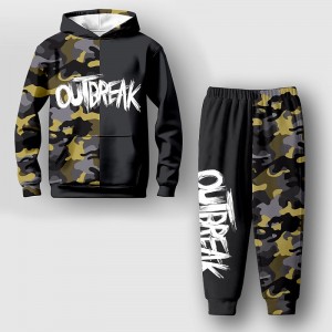 Boys 3D Camo Hoodie &amp; Pants Set Letter Long Sleeve 3D Printing Fall Winter Active Fashion Cool Polyester Kids 3-12 Years Outdoor Street Vacation Regular Fit
