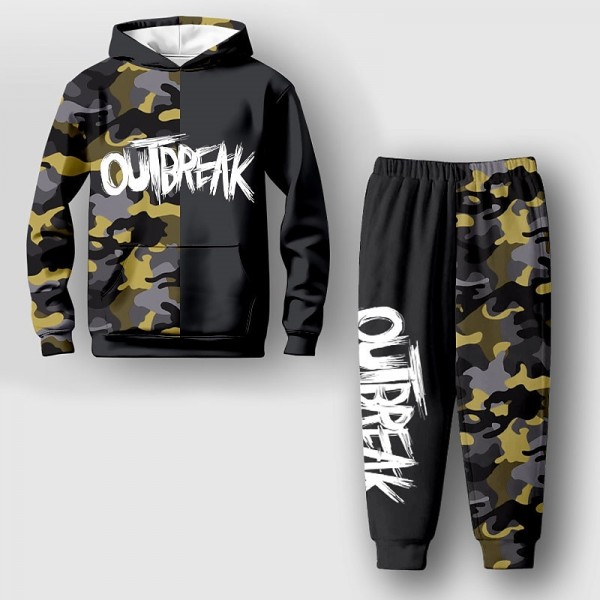 Boys 3D Camo Hoodie &amp; Pants Set Letter Long Sleeve 3D Printing Fall Winter Active Fashion Cool Polyester Kids 3-12 Years Outdoor Street Vacation Regular Fit