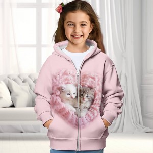 Girls&#039; 3D Cat Hoodie Coat Outerwear Long Sleeve 3D Print Fall Winter Active Fashion Cute Polyester Kids 3-12 Years Outdoor Casual Daily Regular Fit