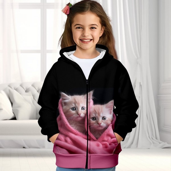 Girls' 3D Cat Hoodie Coat Outerwear Long Sleeve 3D Print Fall Winter Active Fashion Cute Polyester Kids 3-12 Years Outdoor Casual Daily Regular Fit Girls' 3D Cat Hoodie Coat Outerwear Long Sleeve 3D Print Fall Winter Active Fashion Cute Polyester Kids 3-12 Years Outdoor Casual Daily Regular Fit