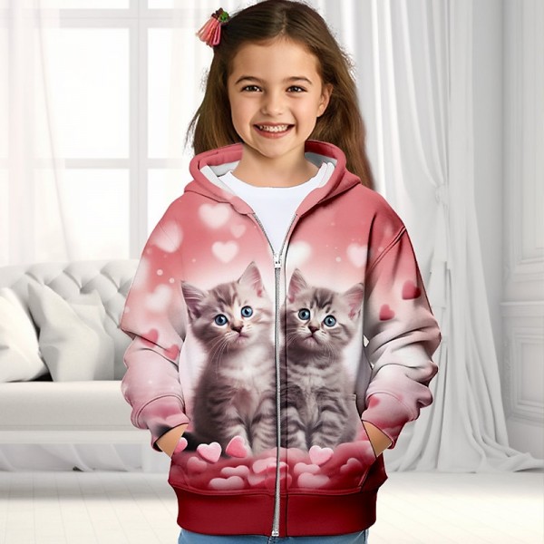 Girls' 3D Cat Hoodie Coat Outerwear Long Sleeve 3D Print Fall Winter Active Fashion Cute Polyester Kids 3-12 Years Outdoor Casual Daily Regular Fit Girls' 3D Cat Hoodie Coat Outerwear Long Sleeve 3D Print Fall Winter Active Fashion Cute Polyester Kids 3-12 Years Outdoor Casual Daily Regular Fit