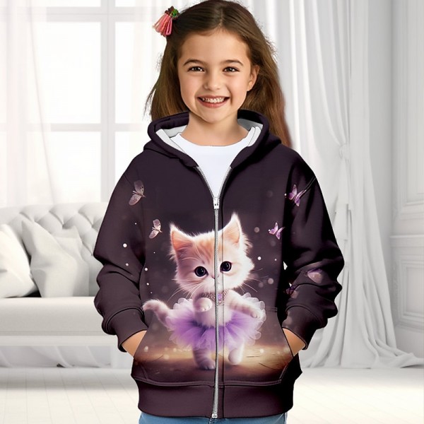 Girls' 3D Cat Hoodie Coat Outerwear Long Sleeve 3D Print Fall Winter Active Fashion Cute Polyester Kids 3-12 Years Outdoor Casual Daily Regular Fit Girls' 3D Cat Hoodie Coat Outerwear Long Sleeve 3D Print Fall Winter Active Fashion Cute Polyester Kids 3-12 Years Outdoor Casual Daily Regular Fit