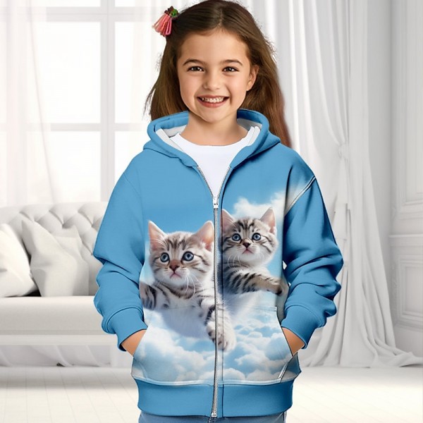 Girls' 3D Cat Hoodie Coat Outerwear Long Sleeve 3D Print Fall Winter Active Fashion Cute Polyester Kids 3-12 Years Outdoor Casual Daily Regular Fit Girls' 3D Cat Hoodie Coat Outerwear Long Sleeve 3D Print Fall Winter Active Fashion Cute Polyester Kids 3-12 Years Outdoor Casual Daily Regular Fit