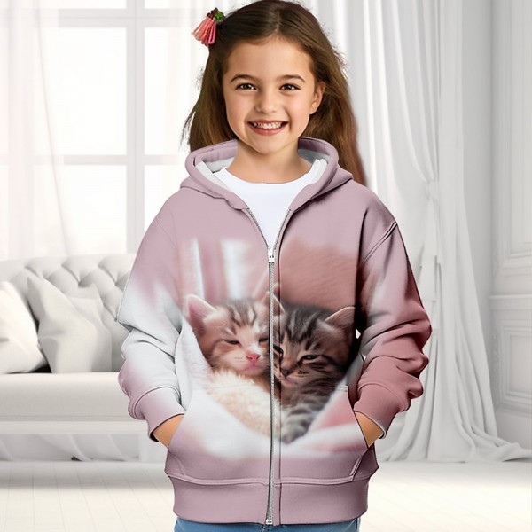 Girls' 3D Cat Hoodie Coat Outerwear Long Sleeve 3D Print Fall Winter Active Fashion Cute Polyester Kids 3-12 Years Outdoor Casual Daily Regular Fit Girls' 3D Cat Hoodie Coat Outerwear Long Sleeve 3D Print Fall Winter Active Fashion Cute Polyester Kids 3-12 Years Outdoor Casual Daily Regular Fit