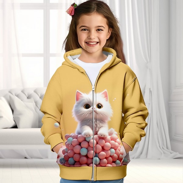 Girls' 3D Cat Hoodie Coat Outerwear Long Sleeve 3D Print Fall Winter Active Fashion Cute Polyester Kids 3-12 Years Outdoor Casual Daily Regular Fit Girls' 3D Cat Hoodie Coat Outerwear Long Sleeve 3D Print Fall Winter Active Fashion Cute Polyester Kids 3-12 Years Outdoor Casual Daily Regular Fit